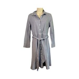 J. Crew Black & White Striped Tie-waist Shirtdress in Cotton Poplin